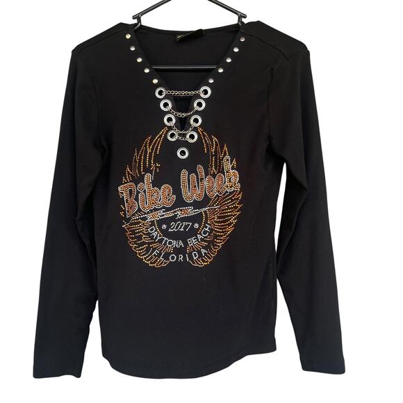 Biker Clothing Company Shirt Womens XL Daytona Bike Week 2017 Rhinestone Top - Picture 1 of 7